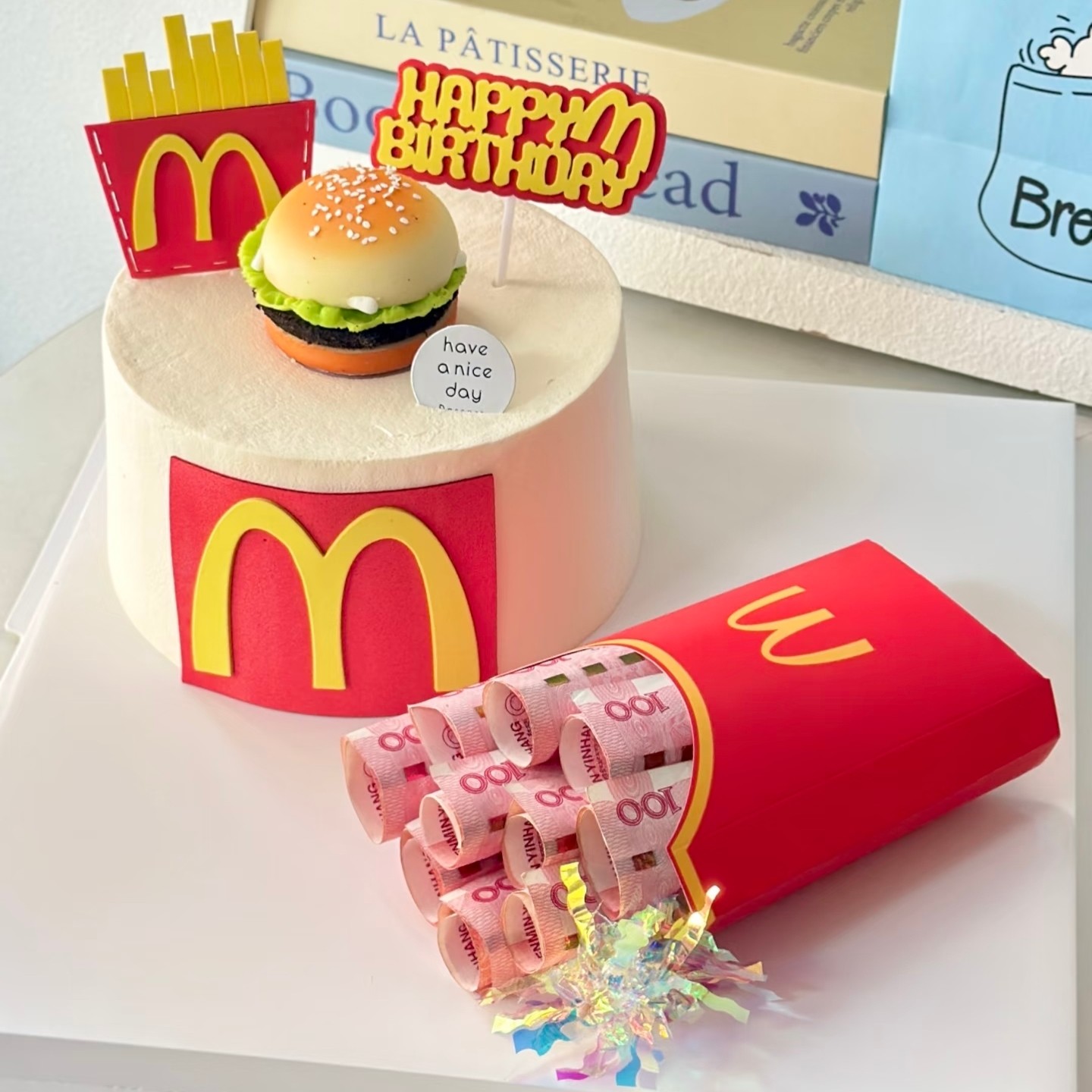 网红麦当劳男生生日糕装饰插件男生薯条盒子软胶汉堡炸鸡可乐摆件