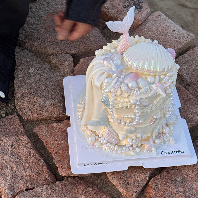 网红ins风蛋糕装饰梦幻贝壳摆件硅胶美人鱼尾海螺模具珍珠链配件