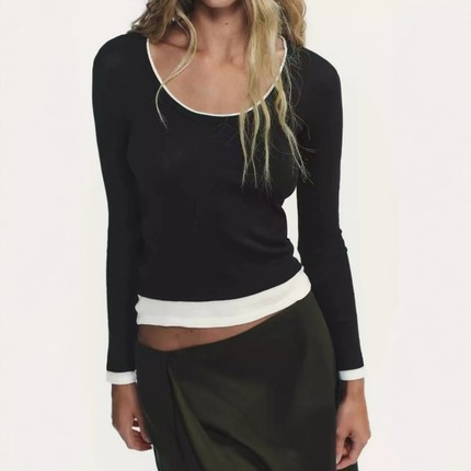 ZA外贸出口女装多色选纯色修身双层效果圆领长袖T恤打底衫5644843
