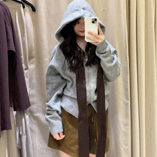 饰蝴蝶结针织连帽外套 礼节装 5536129 学院风法式 ZA外贸出口女装