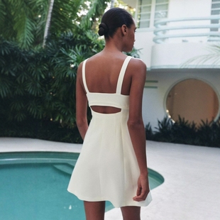 ZA外贸出口新品 小白裙女2745536 后背开口设计A字型迷你连衣裙短款