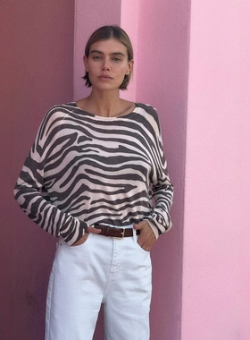 ZA外贸出口新品女装斑马纹印花休闲纹理垂感平针针织衫0506005