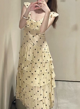 ZA外贸出口女装学院风分层下摆背心式波点不对称连衣裙 4772315
