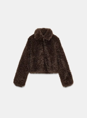 ZA外贸出口女装秋冬新品人造皮草长款抓绒夹克外套 8372223