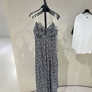 ZA外贸出口女装 碎花开口设计撞色吊带花朵印花迷笛连衣裙8346774