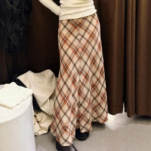 ZA外贸出口女装 休闲棉麻固色工艺小格子迷笛半身裙6929525 新款