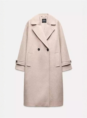 ZA外贸出口秋冬女装通勤毛呢软质宽松翻领长袖大衣外套3046299