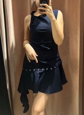 ZA外贸出口女装新款摇滚元素铆钉饰不对称飘带短连衣裙4661248