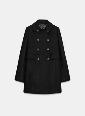 ZA外贸出口多色选双排扣装饰羊毛混纺双襟短款大衣外套9129341