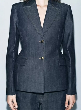 ZA外贸出口女装通勤新品高级感商务行政收腰牛仔西装外套2342223