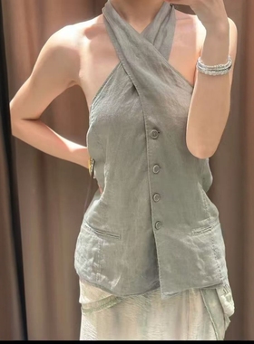 ZA外贸出口女装2731076排扣亚麻挂脖领背心式上衣 2731097
