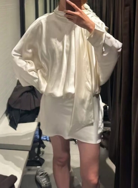 ZA外贸出口女装新款垂性亮面冰丝缎质感围巾饰短款连衣裙4661215