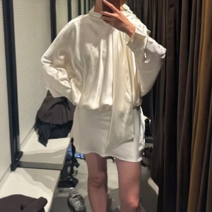 连衣裙4661215 垂性亮面冰丝缎质感围巾饰短款 ZA外贸出口女装 新款