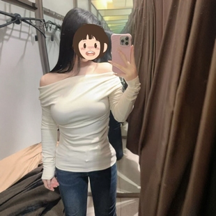 ZA外贸出口女装 斜领一字肩温柔小白花柔软不对称T恤0264822 法式