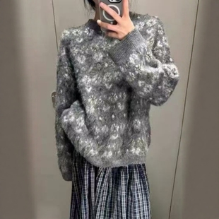 2142230 ZA外贸出口冬季 擦色效果提花针织衫 宽松圆领长袖 802 女装