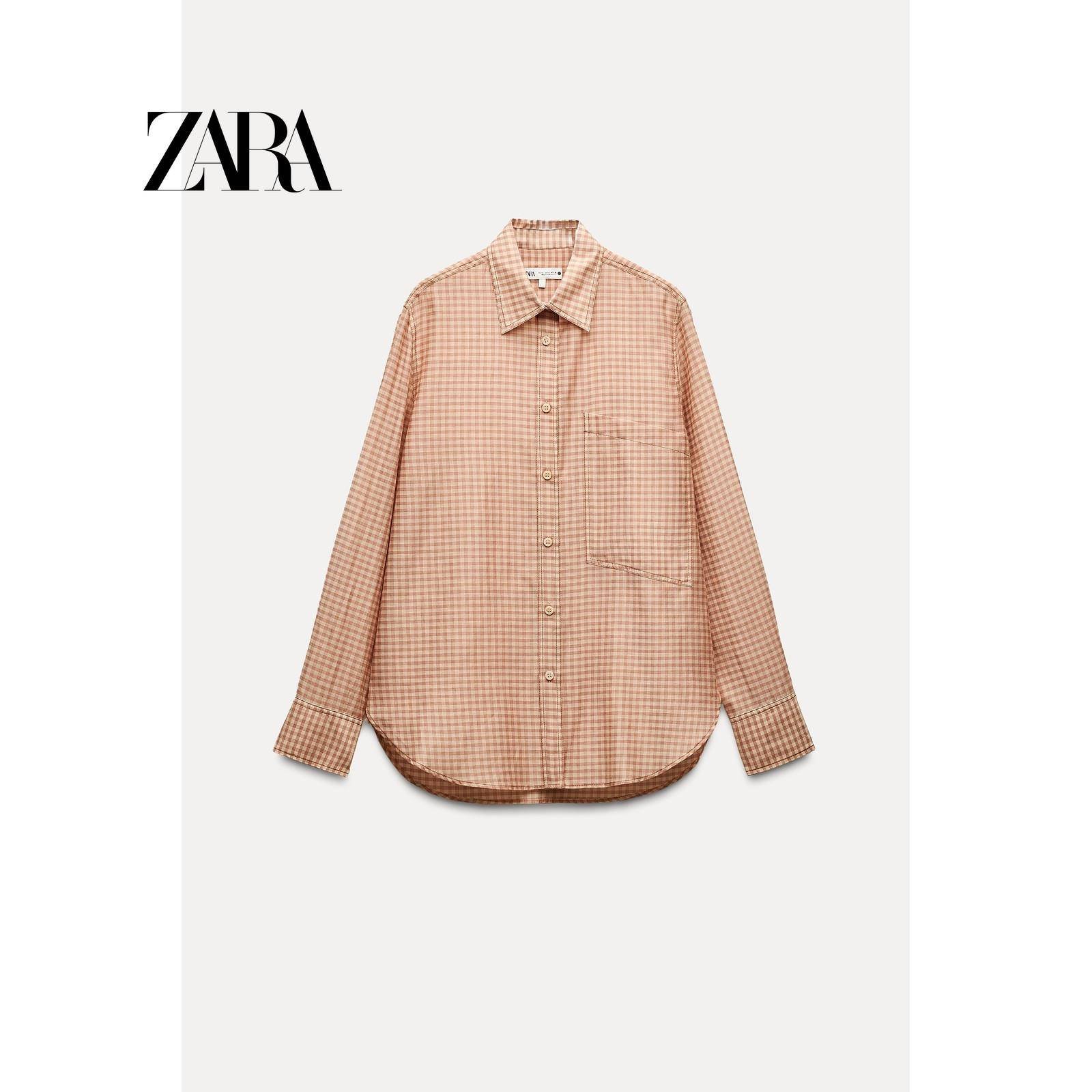 ZA外贸出口秋季新品女装ZW系列带口袋格子长袖衬衫 8747123