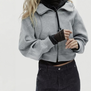 5063795 柔软夹克外套连帽卫衣 ZA外贸出口女装 新休闲太空棉蓬松袖