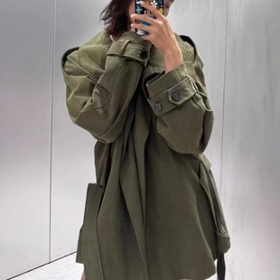 大立领肌理感棉质配腰带风衣8490745 美式 ZA外贸出口女装 新品