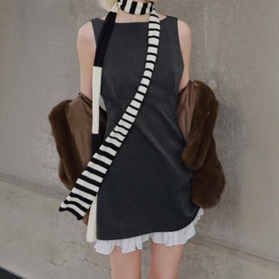 ZA外贸出口撞色假两件背心式 饰短连衣裙小黑裙9328552 叠层装