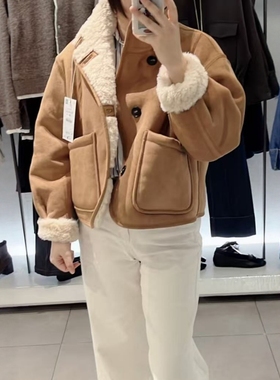 ZA外贸出口女装软质羊羔绒固色处理大排扣双面两面穿外套6318/254