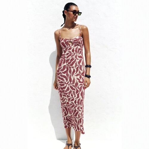 度假风亚麻混纺迷笛连衣裙