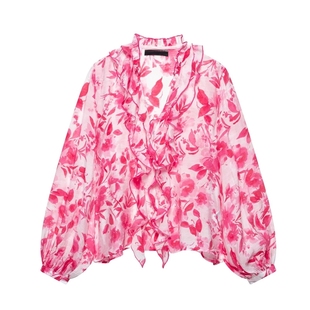饰印花衬衫 度假风气质感叠层装 5029086 女装 ZA外贸出口5029087新品