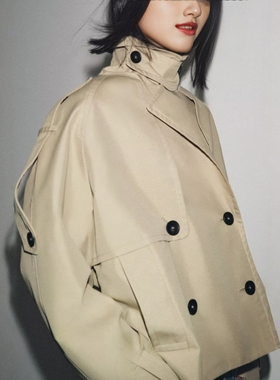 ZA外贸出口女装新品双排扣宽松版型高级感防泼水短款风衣0518240