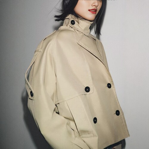 双排扣宽松版型防泼水短款风衣