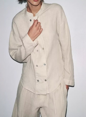 ZA4043247外码出口女装新品休闲舒适软质亚麻衬衫外套4043011