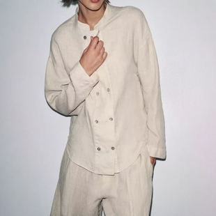 休闲舒适软质亚麻衬衫 新品 外套4043011 出口女装 ZA4043247外码