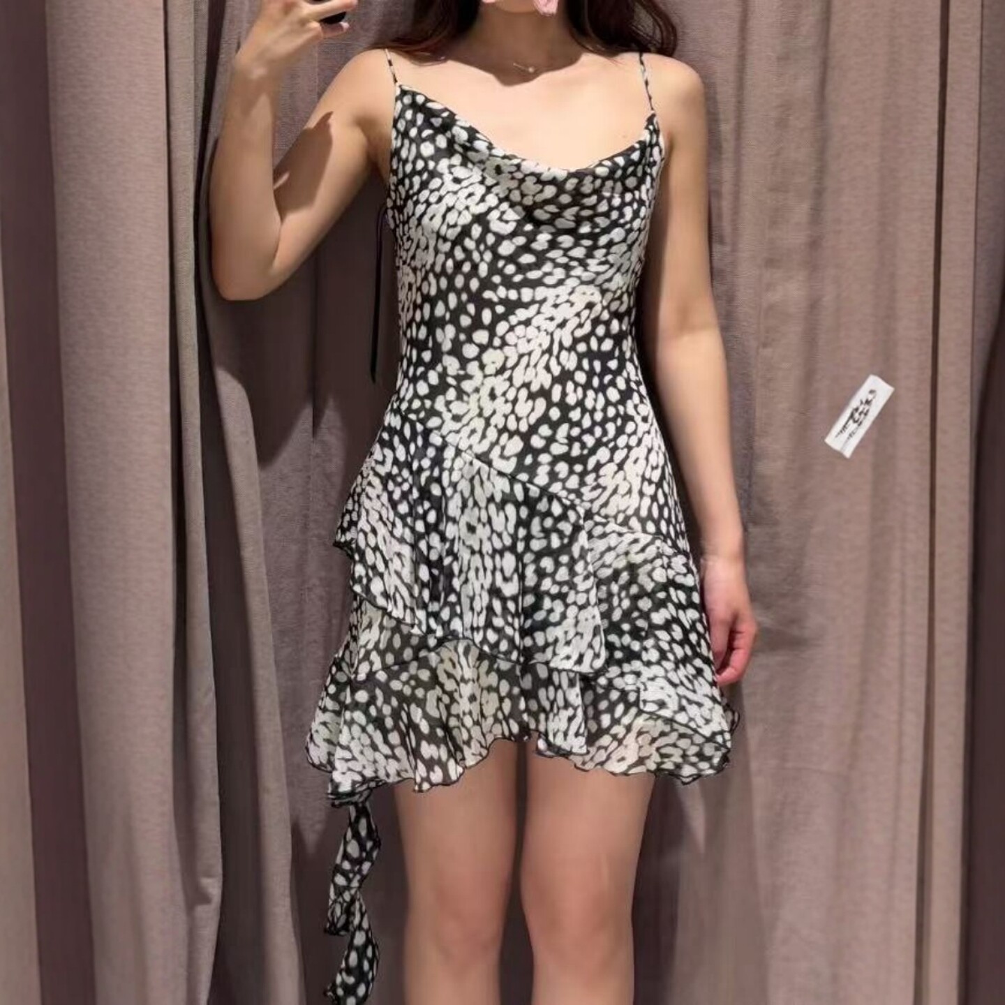 ZA外贸出口女新款豹纹小流苏度假风不对称印花迷你连衣裙 3564117