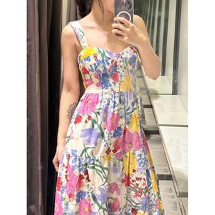 ZA外贸出口女装 330 彩虹百花图案度假风迷笛吊带连衣裙3540271