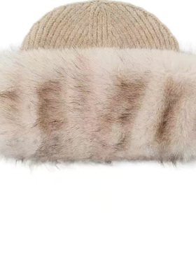 ZA外贸出口冬季新品女装人造皮草效果饰针织无檐帽 3739309