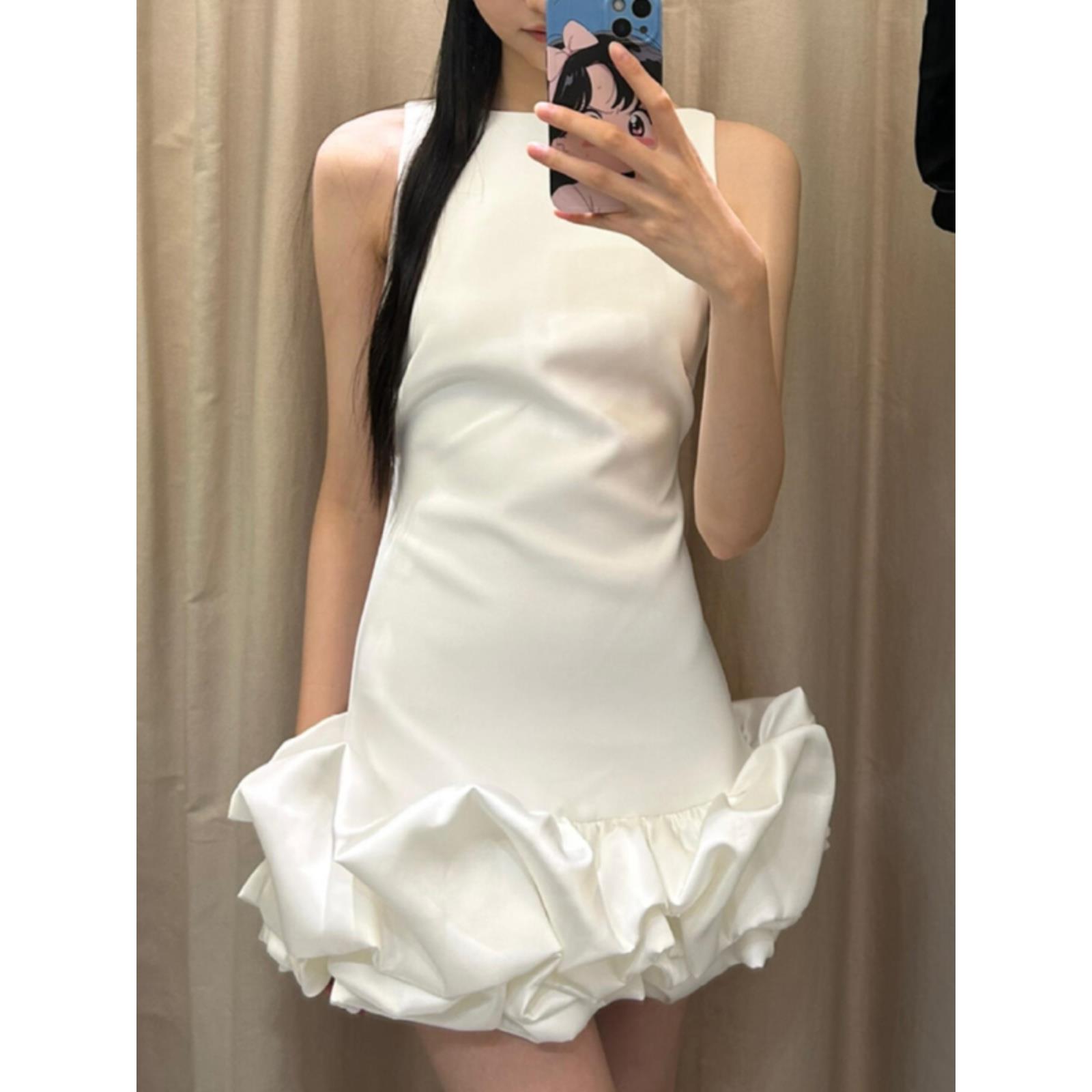 柜货！无袖蓬蓬花苞小白裙