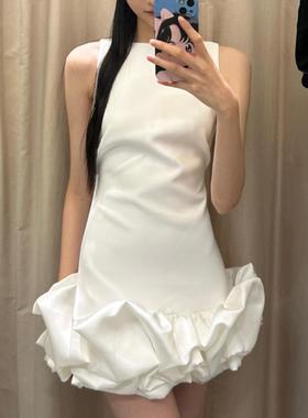 ZA外贸出口秋季新款女装无袖蓬蓬花苞裙下摆小白裙连衣裙8453777