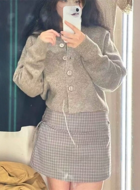 ZA外贸出口女装美式大纽扣装饰小圆领显脖颈柔软针织外套5536149