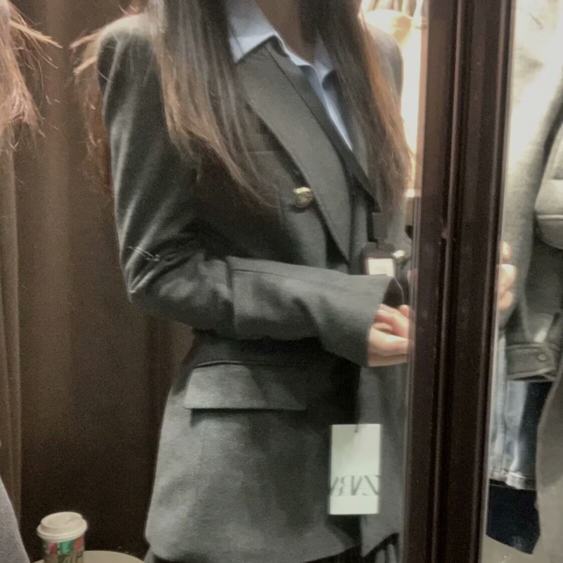 高级感双排扣收腰西服外套