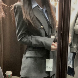 ZA外贸出口新款 通勤风双排扣休闲高级感收腰西服外套1255787 女装