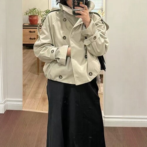 双排扣防风立领新款女装短风衣