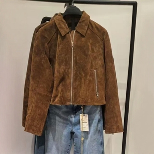 纯皮革夹克外套女 辣妹短款 8073255 美拉德穿搭美式 ZA外贸出口新品