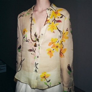 8196019 ZA外贸出口秋季 休闲宽松气质感苎麻花朵衬衫 女装 712 新款