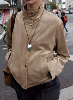 ZA外贸出口新品防风领纽扣装饰多色选反绒皮效果夹克外套 3046278