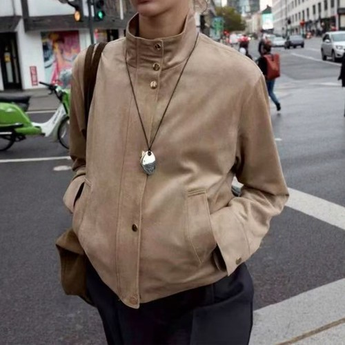 多色选反绒皮效果夹克外套