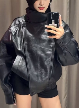 ZA外贸出口新品 美式街头辣妹软质仿皮立领夹克外套 4391872 800