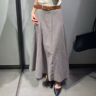 迷笛半身裙9857156 千鸟格配腰带斗篷式 ZA外贸出口女装 秋冬新款