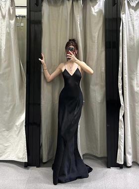 ZA外贸出口高级感丝绸缎面内衣式露背晚礼服吊带连衣裙8325840