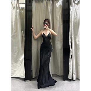 ZA外贸出口高级感丝绸缎面内衣式 露背晚礼服吊带连衣裙8325840