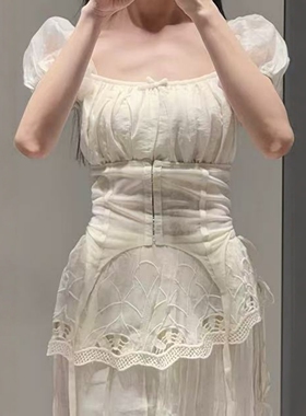 ZA外贸出口女装法式纯欲公主泡泡袖拼接腰封暗扣设计上衣4770312