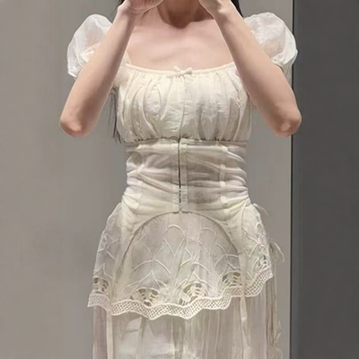 ZA外贸出口女装法式纯欲公主泡泡袖拼接腰封暗扣设计上衣4770312