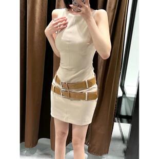 ZA外贸出口 辣妹小众纯欲风双腰带紧身无袖 连衣裙3152310 743 新款